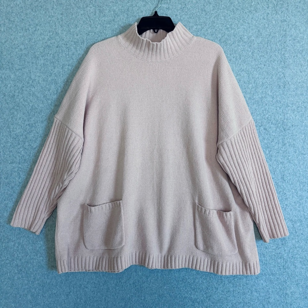J. Jill Womens Chenille Sweater Size XL Pink Peach Mock Neck Textured Comfy Cozy